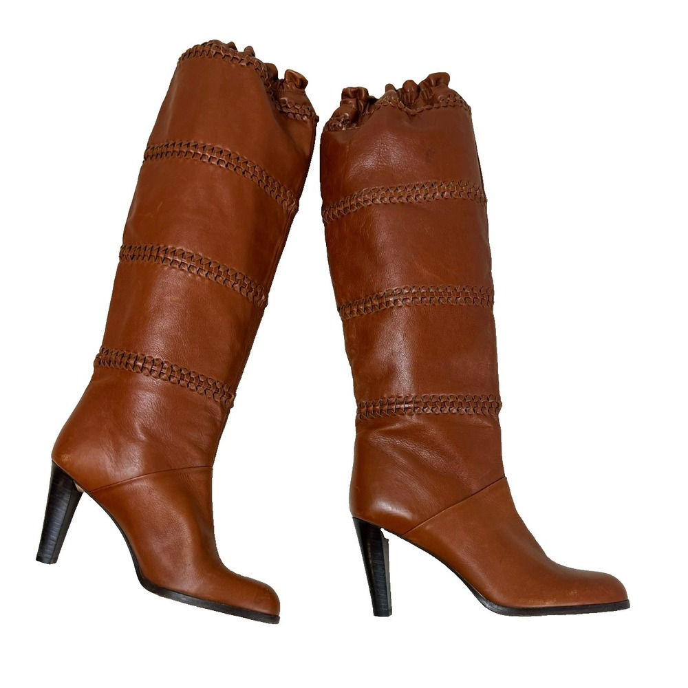 Coach Vintage Jae Knee High Soft Slouchy Cinch Boot Caramel Leather 3" Heel SZ 8 - Picture 3 of 13